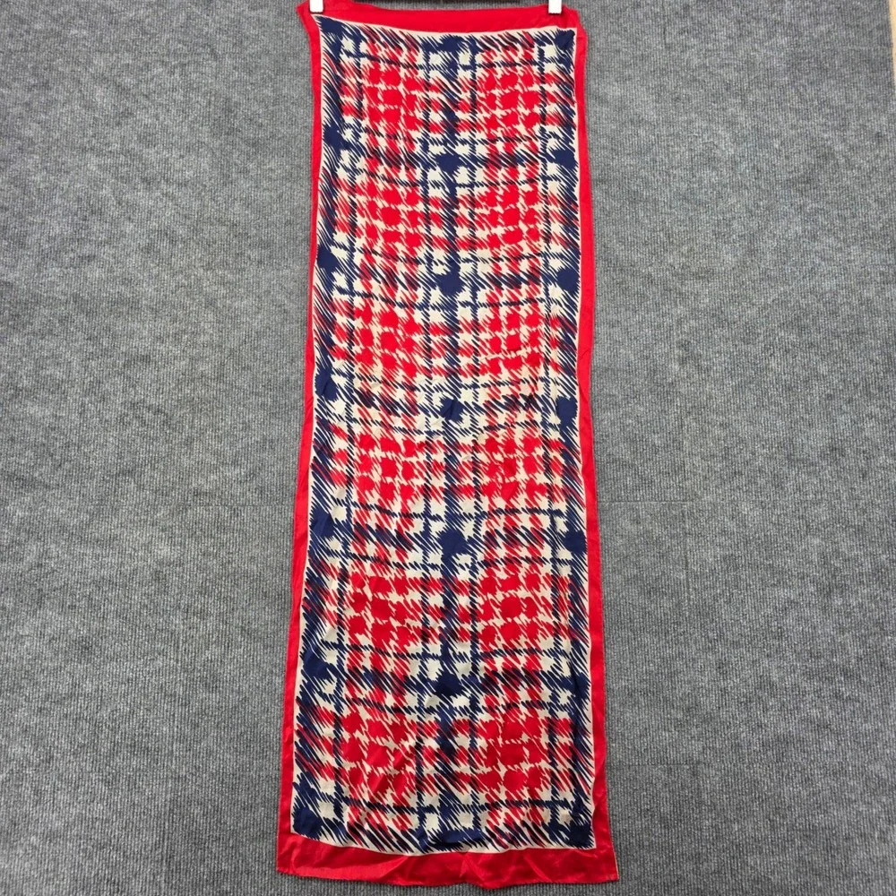 Vintage Mode Maker Ben Goodman Red Navy Silk Scarf Hand Rolled Japan Houndstooth